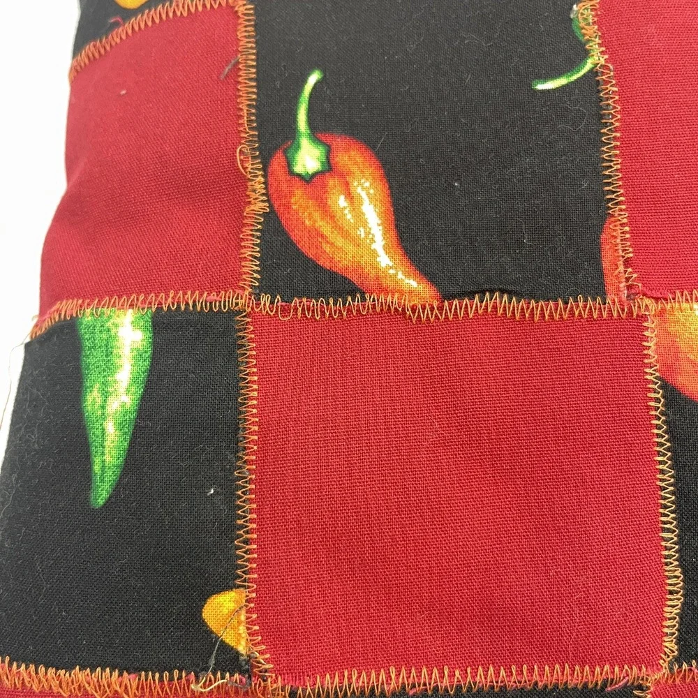 Handmade Pieced Pillow Black with Multicolor Peppers‎ 12